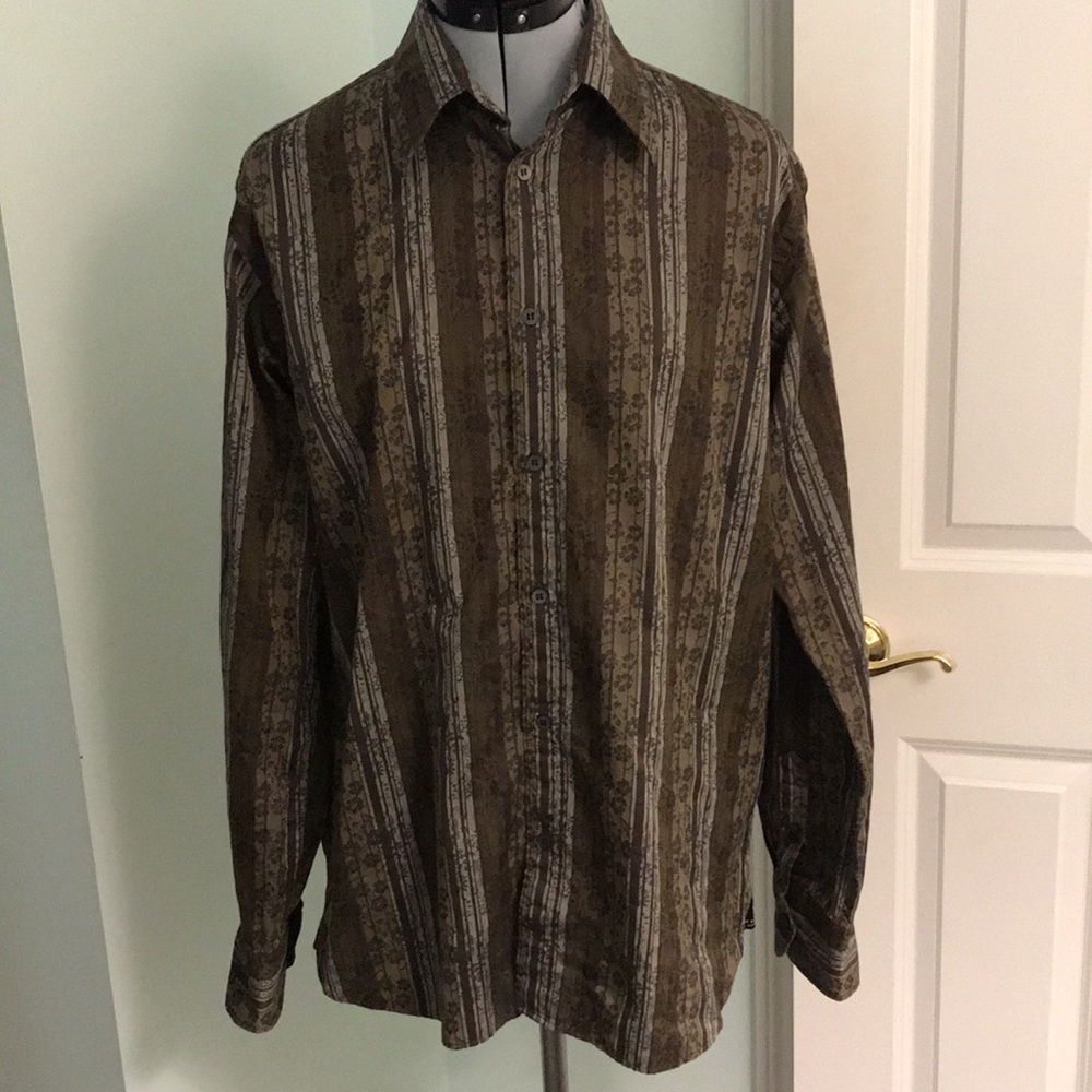 Ted Baker London Brown & Tan Stripe Black Floral Men’s Shirt L or 4